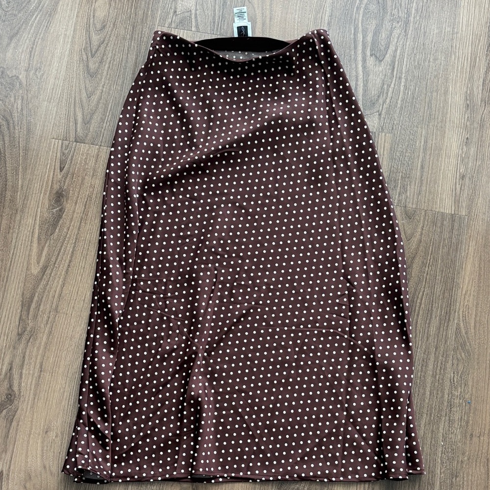 Joie satin brown white polkadot skirt